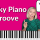 Hot pink background with piano keyboard on the bottom of the thumbnail. Photo of Brenda Earle Stokes wearing a great top pointing her finger with a funny look on her face. White lettering reads "Funky Piano Groove"