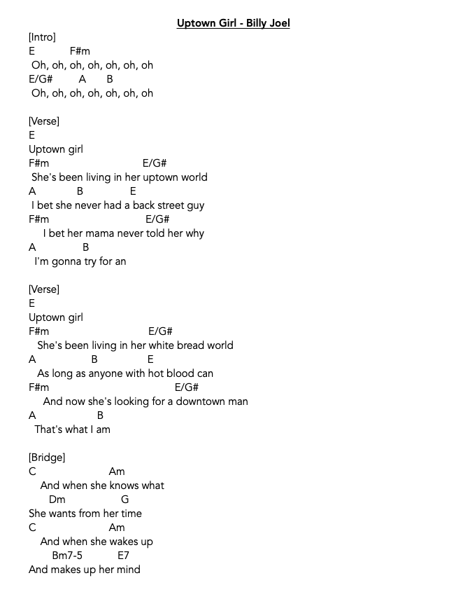 Uptown Girl lyrics 1