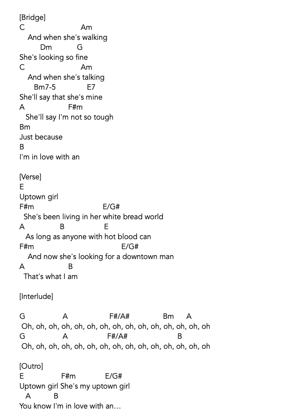 Uptown Girl lyrics 3