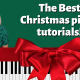 Green background with piano keyboard on the Bottom and a giant red ribbon in the middle. Photo of Brenda Earle Stokes with her finger pointing up. White lettering reads "The best Christmas piano tutorials"
