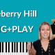 Turquoise background with photo of Fats Domino. Piano keyboard at the bottom of the thumbnail. Photo of Brenda Earle Stokes smiling with her hands up. White letters read "Blueberry Hill SING+PLAY"